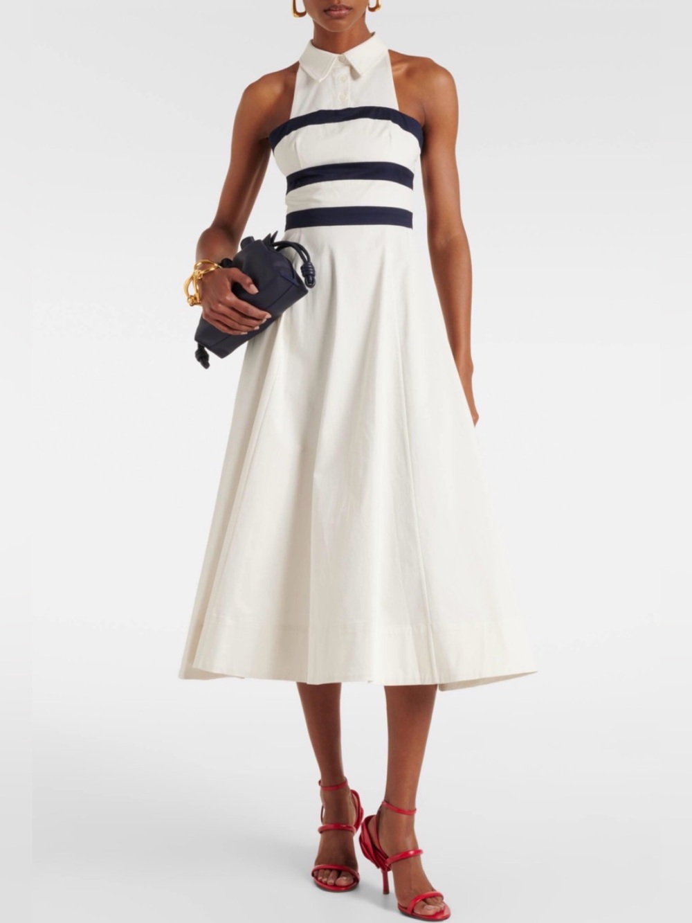 STAUD Captain Striped Cotton Chino Midi Dress Size 4